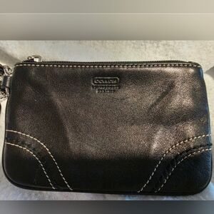Coach Black Leather Zip Pouch with Contrast Stitching